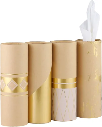 Soporte para pañuelos de coche con pañuelos faciales de 3 capas a granel – 4 unidades – Cilindro de papel de papel de aluminio dorado para
