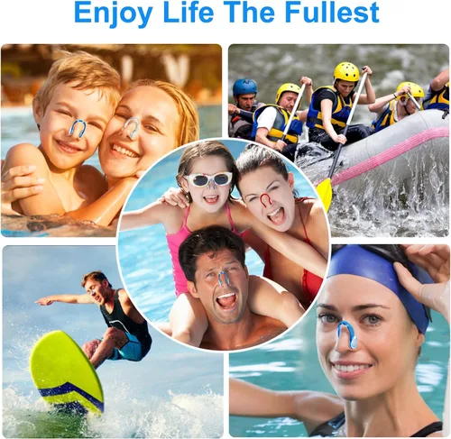 Miniatura 7 de Clip de nariz de natación, paquete de 14 tapones para la nariz con gel de sílice impermeable para niños (edad 7 +) y adultos, multicolor
