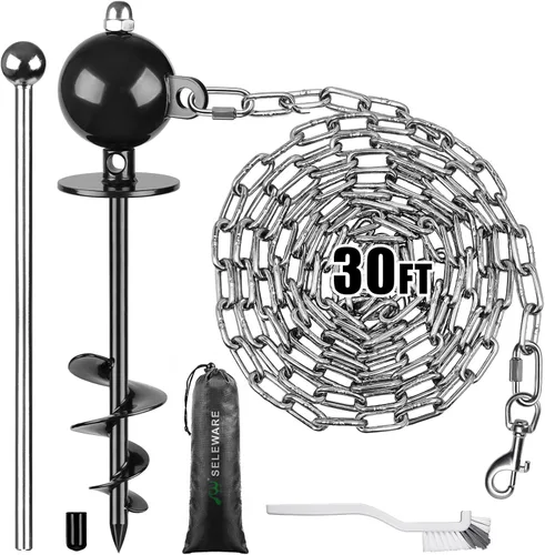 Miniatura 13 de SELEWARE Estaca de amarre para perro al aire libre, anclaje antióxido para perros grandes de hasta 220 libras, estaca giratoria gratuita para Negro C