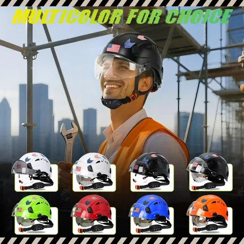 Miniatura 9 de Construction Hard Hats with Clear and Tinted Visor - OSHA Approved ANSI Z89.1 Dual Eye Protection Black Hard Hat with Chin Straps for Men Sombrero