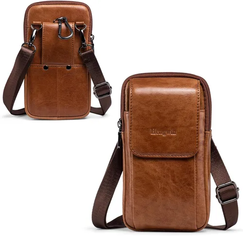 Miniatura 7 de Funda vertical de cuero para hombre con clip para cinturón, bolsa de mensajero de viaje, bolsa cruzada para iPhone 17 Pro Max 15 Pro Max, Samsung