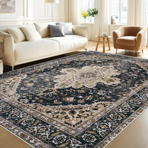 Miniatura 13 de Alfombra de área 9x12 pulgadas: grandes alfombras vintage lavables para sala de estar, alfombra retro con medallón, envejecida, suave, de pelo bajo