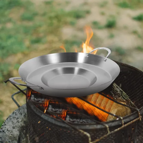 Miniatura 5 de Hemoton Sartén mexicana cóncava de acero inoxidable de 19.7 pulgadas para freír y freír compatible con cocinas de gas y de inducción
