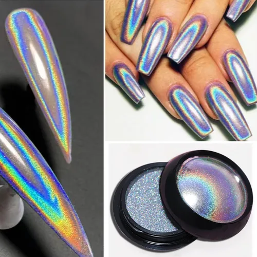 Polvo de uñas de espejo láser, efecto holográfico, cromado, polvo metálico, lentejuelas de polvo de gel UV, pigmento de polvo cromado para