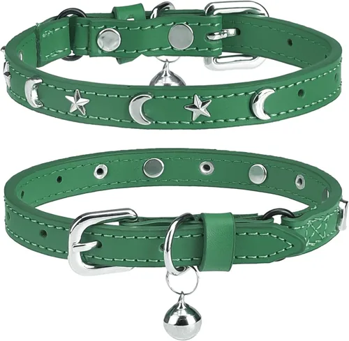 Miniatura 11 de Collares de cuero DILLYBUD para gatos macho y hembra con campana y cinturón elástico de seguridad, collar ajustable con hebilla de seguridad