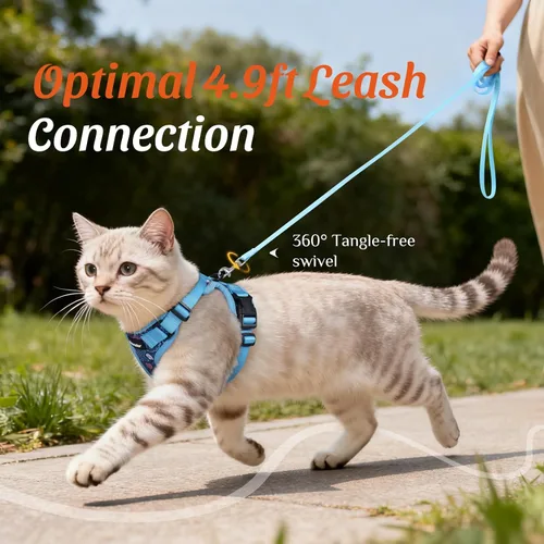 Miniatura 7 de Dooradar Juego de arnés y correa para gato, chaleco ajustable seguro a prueba de escapes, para caminar, chaqueta de malla suave y transpirable