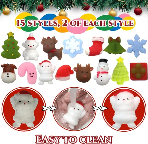 Miniatura 3 de Juguetes esponjosos de Navidad Mochi Squishy, 30 piezas de juguetes de Navidad para niños, recuerdos de fiesta de Navidad, rellenos de calcetines