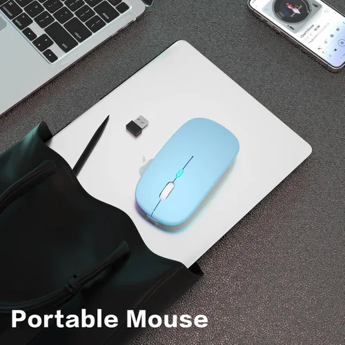Miniatura 7 de AIKOKOK Ratón inalámbrico Bluetooth recargable para laptop con uso LED portátil (BT5.2 y USB 2.4G) Conexión de modo dual Ratón silencioso delgado