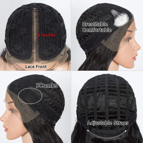 Miniatura 7 de Pelucas de encaje frontal de 30 pulgadas, pelucas sintéticas súper largas con cabello de bebé, resistente al calor, 8.47 oz, 6 pulgadas, raya