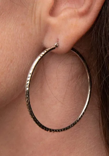 Miniatura 6 de Aretes de aro de oro blanco de 14 quilates con corte de diamante tubo de 0079in