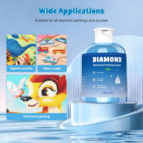 Miniatura 5 de GHHKUD Sellador de pintura de diamante de 10.5 onzas líquidas con 2 pinceles, 2 unidades de pegamento sellador de arte de diamante, accesorios