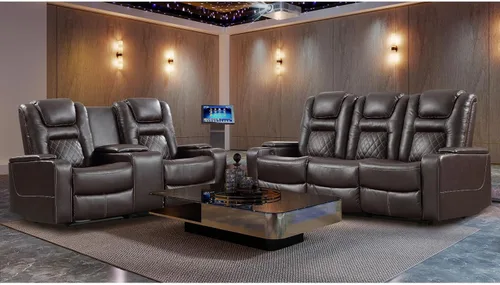 Miniatura 14 de EBELLO Asientos de cine en casa, silla reclinable de imitación de cuero para películas con almacenamiento oculto en los brazos, sofá reclinable