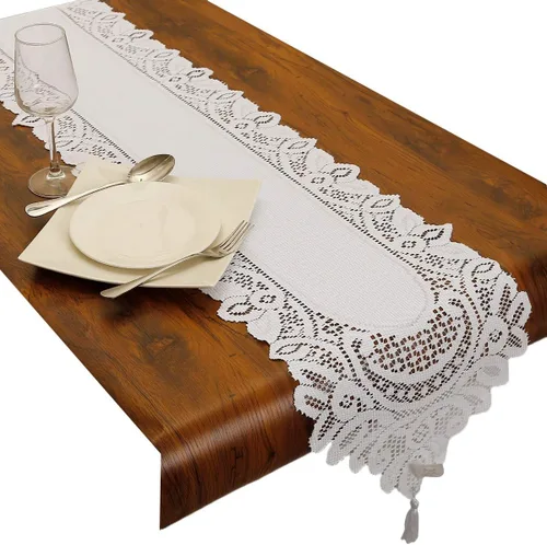 rockcloud Camino de mesa de encaje para decoración de banquetes de boda, decoración de mesa de fiesta de Navidad, blanco, 13 x 70 pulgadas White E