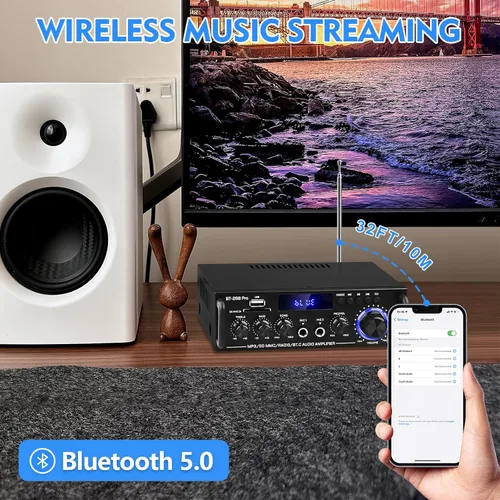 Miniatura 3 de Receptor 298Pro para altavoces, receptor Bluetooth 5.0 para estéreo doméstico, amplificador de potencia RMS 400Wx2, control de agudos de graves