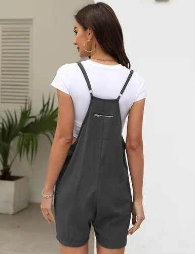 Miniatura 7 de Lumister Overol de algodón y lino para mujer, overol holgado con pechera y bolsillos grandes