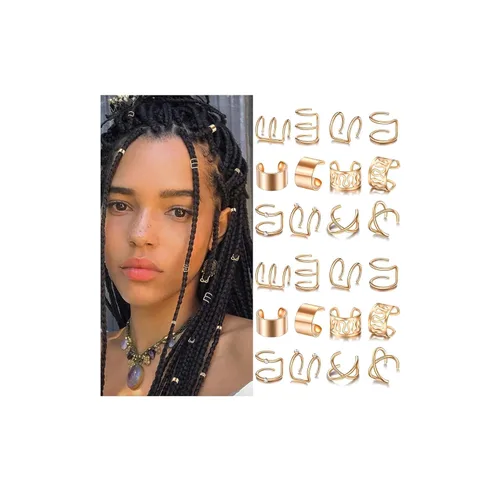 Miniatura 10 de NAISKA 24 piezas de joyería para el cabello con diamantes de imitación de cristal para trenzas, rastas, trenzas de cabello, puños de metal sin