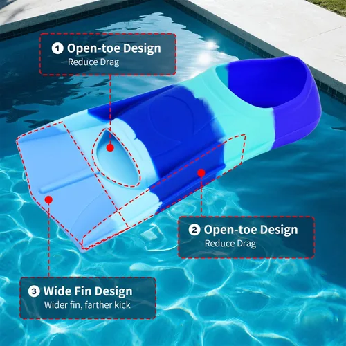 Miniatura 4 de Aletas de entrenamiento de natación para niños, aletas de natación de silicona suave, aletas cortas cómodas para niños, niñas y principiantes