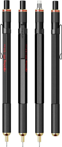 Miniatura 3 de Lápiz mecánico retráctil rOtring 800, 0.02 pulgadas, barril negro, Negro Barril
