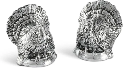Arthur Court Salero y pimentero de pavo de metal de aluminio de 2.25 pulgadas de alto, perfecto para tu mesa de Acción de Gracias