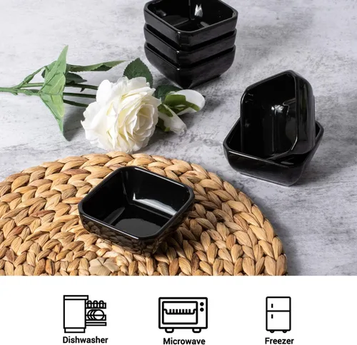 Miniatura 4 de DELLING Juego de cuencos de cerámica ultra fuertes de 3 onzas, cuencos de salsa de inmersión negros/platos para salsa de tomate, soja, barbacoa