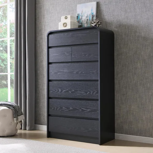 Miniatura 23 de Aitjunz Cómoda moderna de 5 cajones para dormitorio, 114 cm de altura con diseño de perfil curvo, cómoda vertical de madera estilo mediados de siglo