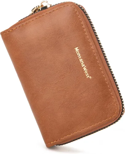 Miniatura 11 de Montana West Tarjetero de crédito para mujer, pequeña cartera RFID con cremallera, tarjetero unisex, Beige, Minimalista