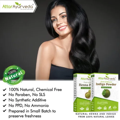 Miniatura 2 de Attar Ayurveda Combo de tinte natural para el cabello, polvo de henna negra e índigo (14.11 oz en total) - Paquete de 14 onzas