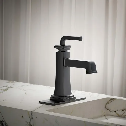 Miniatura 2 de KOHLER K-27400-4K-BL Riff - Grifo de lavabo de baño con un solo mango, con drenaje clicker, 1.0 GPM, negro mate Mate negro