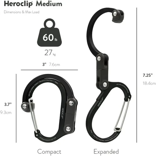 Miniatura 2 de GEAR AID HEROCLIP Mosquetón giratorio de 360° y gancho (mediano) para camping, mochila, maletas y organización de garaje Azul (Blue Steel)