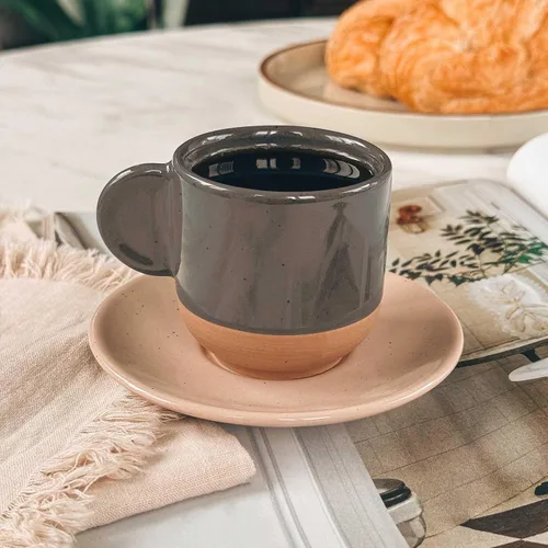 Miniatura 6 de Mora - Juego de 4 mini tazas de café expreso de cerámica, 3 onzas - Pequeñas tazas de inspiración italiana con platillos para pequeños shots de café