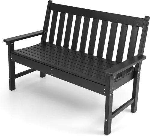 Miniatura 9 de Tangkula Banco de jardín HDPE para exteriores con respaldo, silla de sofá biplaza para patio para 2 personas para todo tipo de clima con asiento