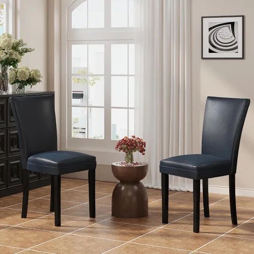Miniatura 4 de LEEMTORIG Juego de 2 sillas de comedor de piel sintética modernas de mediados de siglo, sillas Parsons tapizadas de lujo con patas de madera maciza