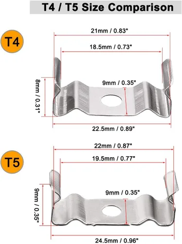 Miniatura 6 de uxcell T4 Clips Soporte para tubo de luz LED, tubo fluorescente LED, acero al manganeso niquelado, paquete de 15