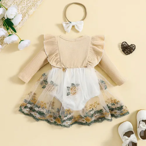 Miniatura 3 de ZAXARRA Mameluco de manga larga con volantes para bebé recién nacida, lindo traje de 2 piezas
