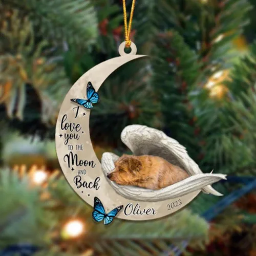 Miniatura 127 de Adorno colgante personalizado de ángel durmiendo en la luna, perro sabueso afgano, nombre personalizado, acrílico impreso en 2D plano – cumpleaños