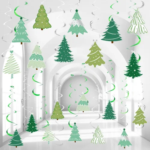 Miniatura 9 de Colarr Paquete de 50 remolinos colgantes de invierno para decoración de árbol azul, remolinos de techo, espirales en espiral, adornos para aula