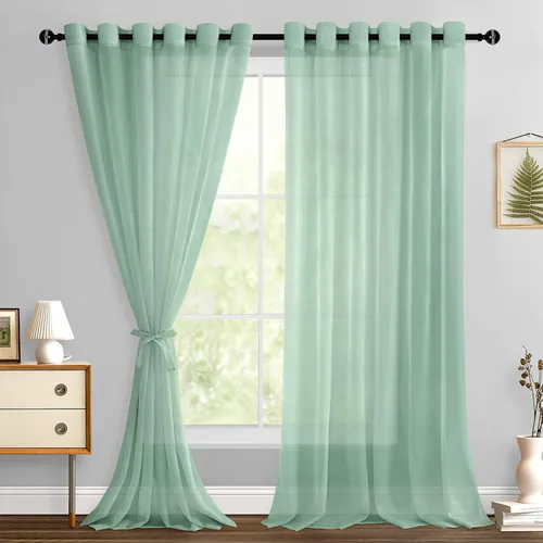 Miniatura 188 de Hiasan - Cortinas traslúcidas de gasa cortas semitransparentes con ojales y alzapaños filtrantes de luz para ventana, dormitorio, baño, 2 paneles