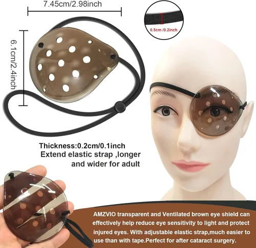 Miniatura 7 de AMZVIO 2 protectores de ojos para después de la cirugía de cataratas, parche de plástico transparente oscuro con correa para dormir de adultos