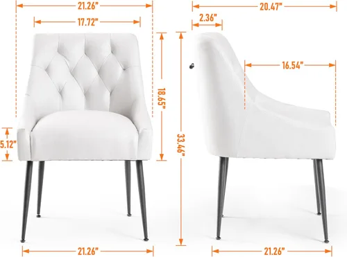 Miniatura 7 de Juego de 2 sillas de comedor modernas, sillas de comedor de cocina de mediados de siglo con cojines de 5.12 pulgadas y patas de metal, sillas Beige