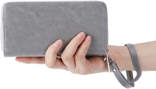Miniatura 7 de HAWEE Cartera de teléfono celular para mujer con doble cremallera y correa de muñeca extraíble