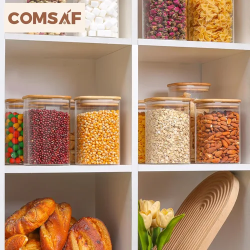 Miniatura 8 de ComSaf 1.1 L Recipientes de almacenamiento de vidrio con tapas, tarros de vidrio con tapas, tarro de almacenamiento de alimentos transparente, juego