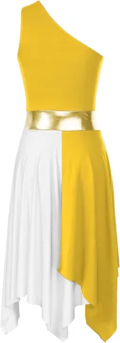 Miniatura 9 de easyforever Vestido de baile sin mangas con bloques de color para mujer, alabanza litúrgica, ropa de baile lírico, vestido de bata de adoración