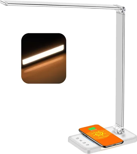 AFROG - Lámpara LED de escritorio multifuncional con cargador inalámbrico, puerto de carga USB, 5 modos de iluminación, 5 niveles de brillo, control