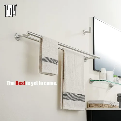 Miniatura 4 de JQK Barra para toallas de baño doble, 33 pulgadas de acero inoxidable 304 engrosado 0.8mm para baño, montaje en pared con acabado cepillado, 30