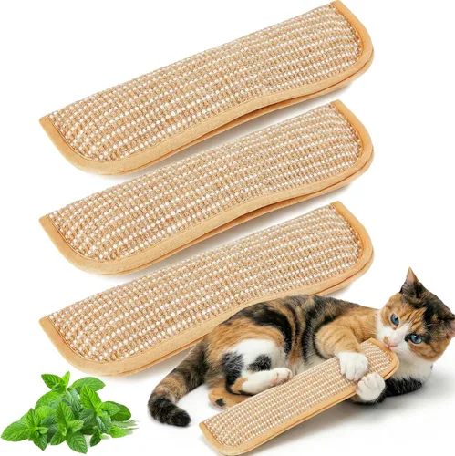 3 almohadas orgánicas de hierba gatera para gatos de interior – 10000 mg A+ hierba gatera, alfombrilla rascador de sisal, juguete de dentición