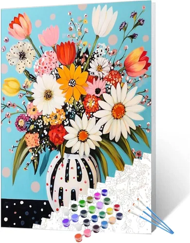 Miniatura 20 de Tucocoo Pintura por números con flores de lirio azul en una jarra de vidrio DIY en lienzo con pinceles, pinturas acrílicas, pintura de grafiti por