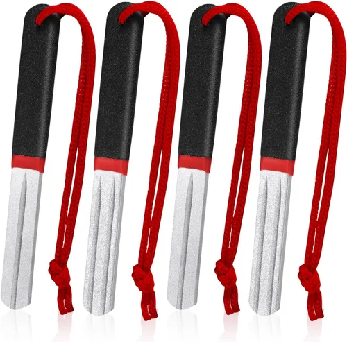Miniatura 8 de Skylety 4 piezas de archivos de gancho para pesca de diamante con mango, sacapuntas de pesca portátil con grano fino y medio de doble cara, 4 Verde