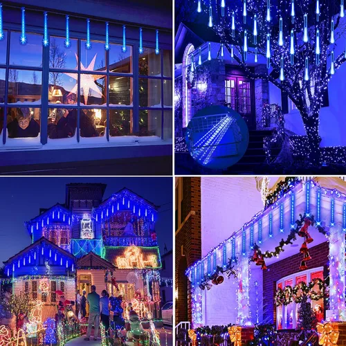 Miniatura 6 de Decoración de Navidad al aire libre, 32 tubos de luces de lluvia de meteoritos para exteriores e interiores, luces en cascada de carámbano de nieve