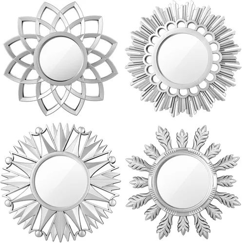 Miniatura 8 de Dandat 4 juegos de espejos de pared, pequeños espejos decorativos redondos bohemios colgantes para sala de estar, comedor, dormitorio, baño