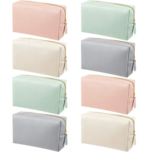 Miniatura 10 de Dunzy - Estuche de maquillaje de 8 piezas, de piel sintética, impermeable, pequeño, bolsa de aseo, organizador de cosméticos portátil, resistente al